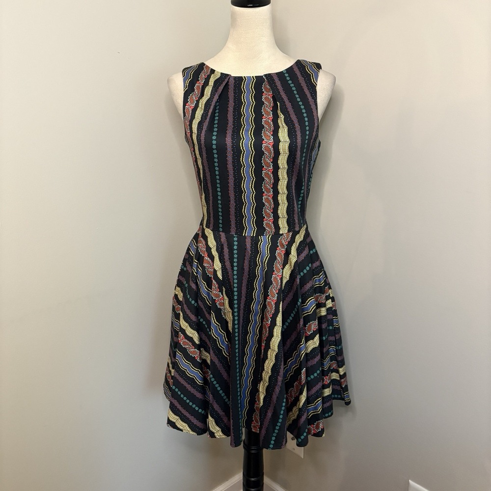 Closet London Modcloth Dress US 6 UK 10 Multicolor Retro Chevron Stripe Skater